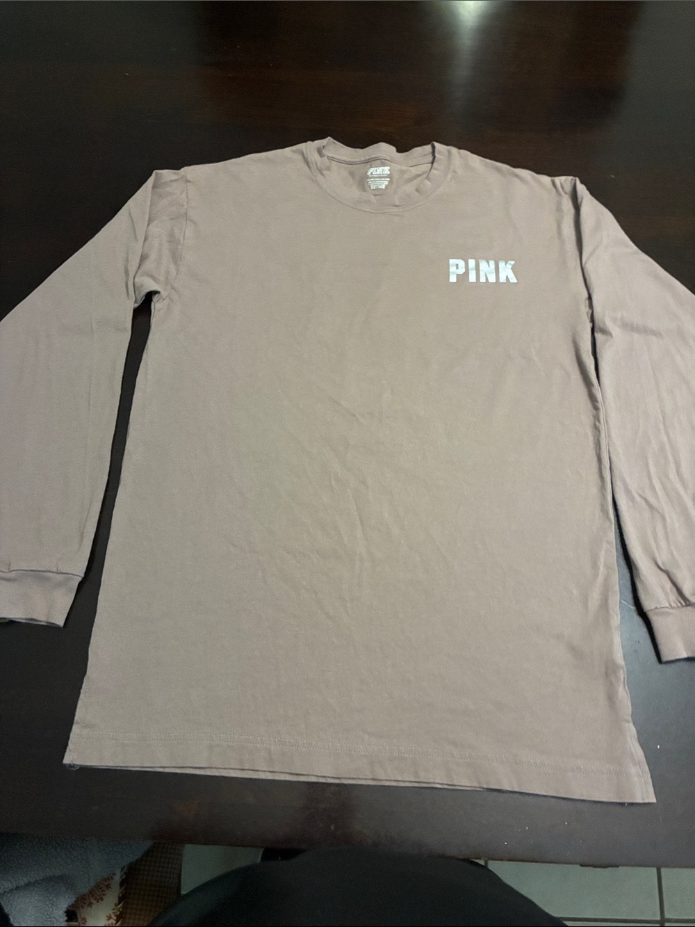PINK Victoria's Secret Long Sleeve Crewneck Tee in Taupe